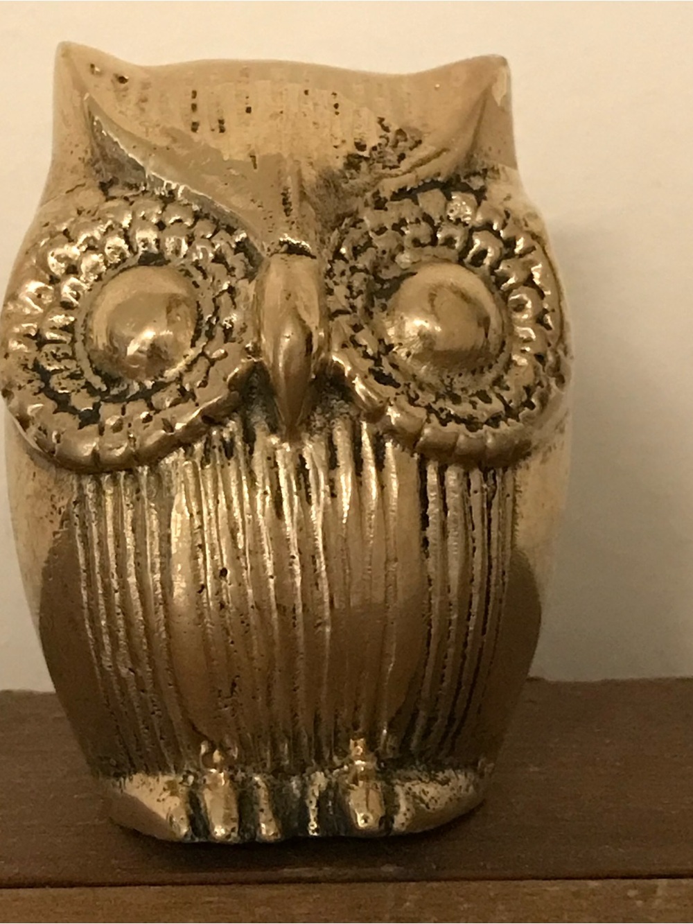 Vintage Brass Owl Figurine – 3” Small Metal Owl Paperweight, Rustic Patina Decor